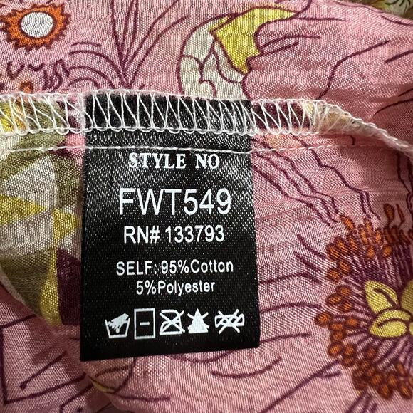 POL Patchwork Button Front Boho Blouse Womens Small Relaxed Flowy Mixed Print - Picture 4 of 9